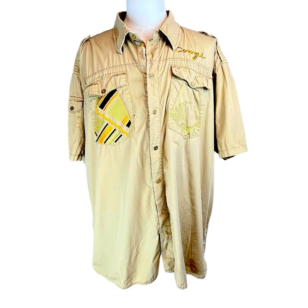 Vintage COOGI Tan Camp Shirt Men's Size 4XL Oversized Hip Hop 90s Y2K‎ Rap Flaws